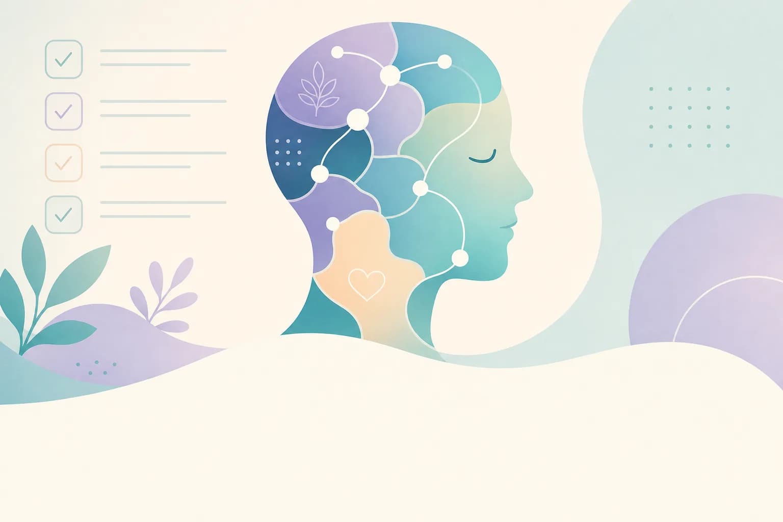 Illustration for neurodivergent traits checklist: calm abstract figure and checklist motif